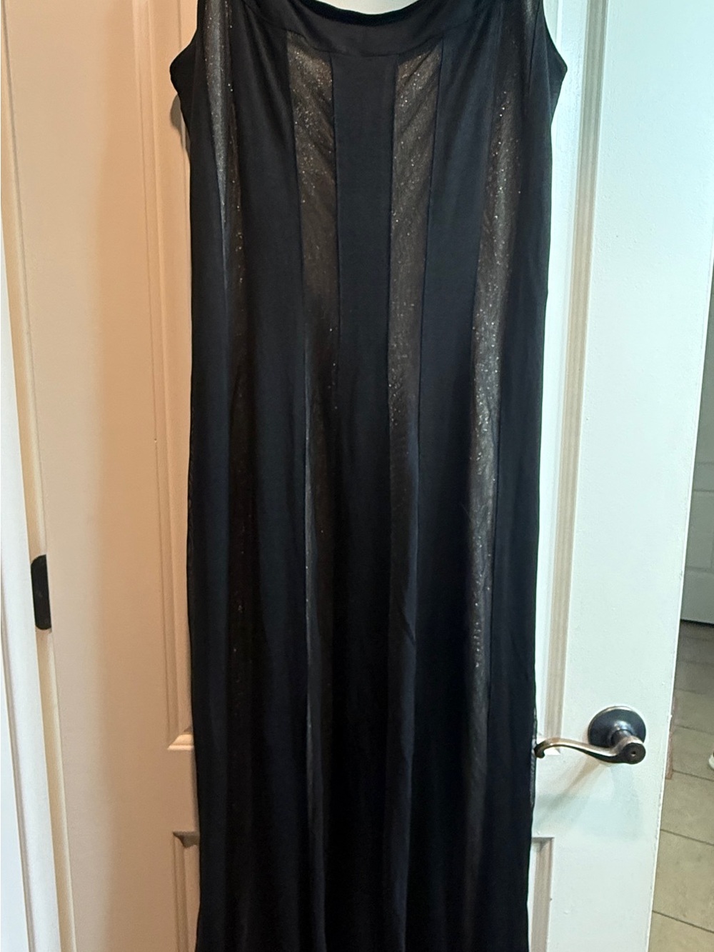 Dave & Johnny Black Sheer-Panel Slip Dress
